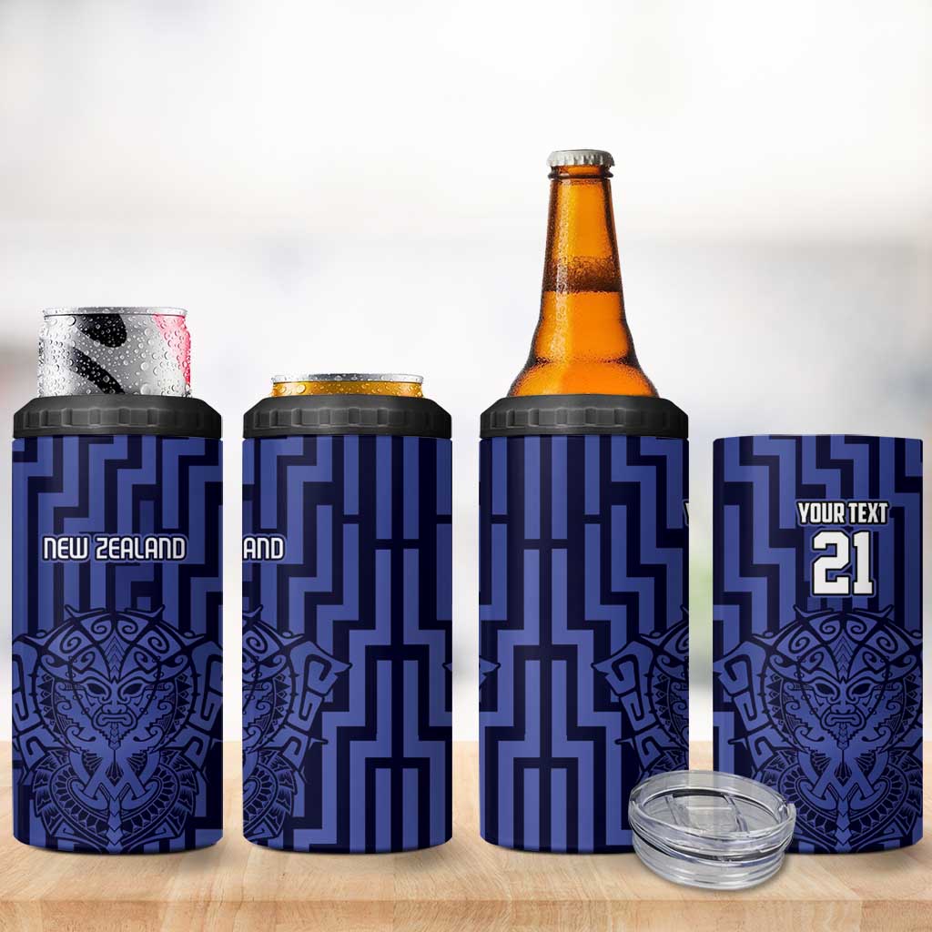 Custom Basketball New Zealand 4 in 1 Can Cooler Tumbler Blue Maori Ta Moko Indigenous LT9 - Polynesian Pride