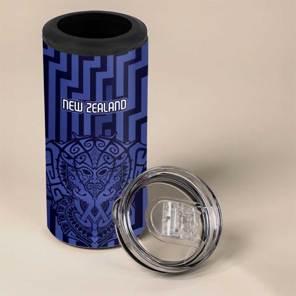 Custom Basketball New Zealand 4 in 1 Can Cooler Tumbler Blue Maori Ta Moko Indigenous LT9 - Polynesian Pride