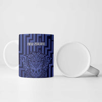 Custom Basketball New Zealand Ceramic Mug Blue Maori Ta Moko Indigenous - Polynesian Pride