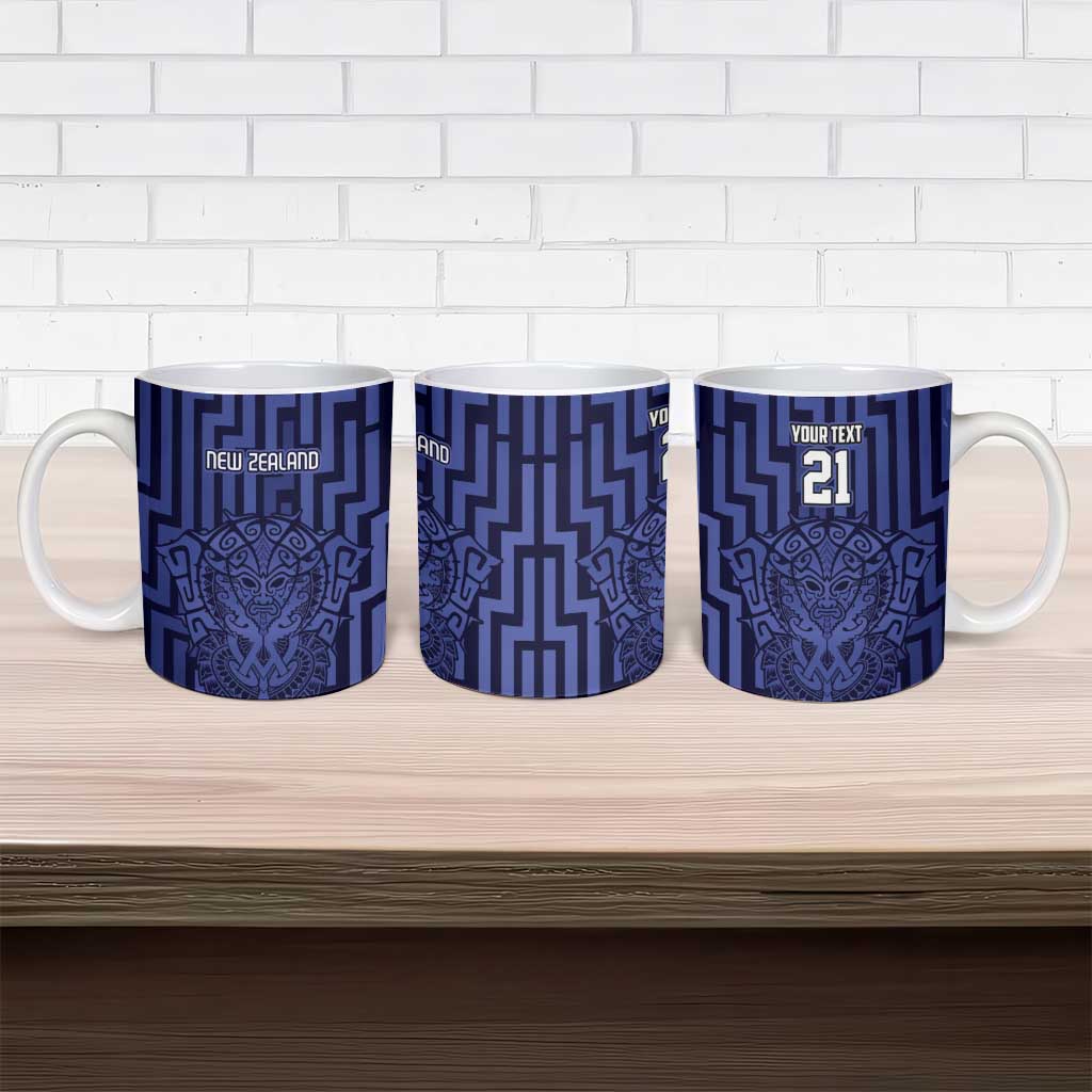 Custom Basketball New Zealand Ceramic Mug Blue Maori Ta Moko Indigenous - Polynesian Pride
