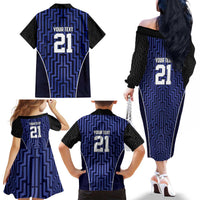 Custom Basketball New Zealand Family Matching Off The Shoulder Long Sleeve Dress and Hawaiian Shirt Blue Maori Ta Moko Indigenous LT9 - Polynesian Pride