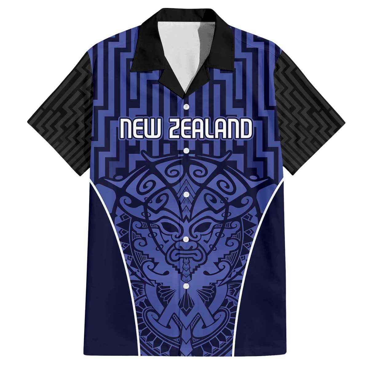 Custom Basketball New Zealand Family Matching Off The Shoulder Long Sleeve Dress and Hawaiian Shirt Blue Maori Ta Moko Indigenous LT9 Dad's Shirt - Short Sleeve Blue - Polynesian Pride