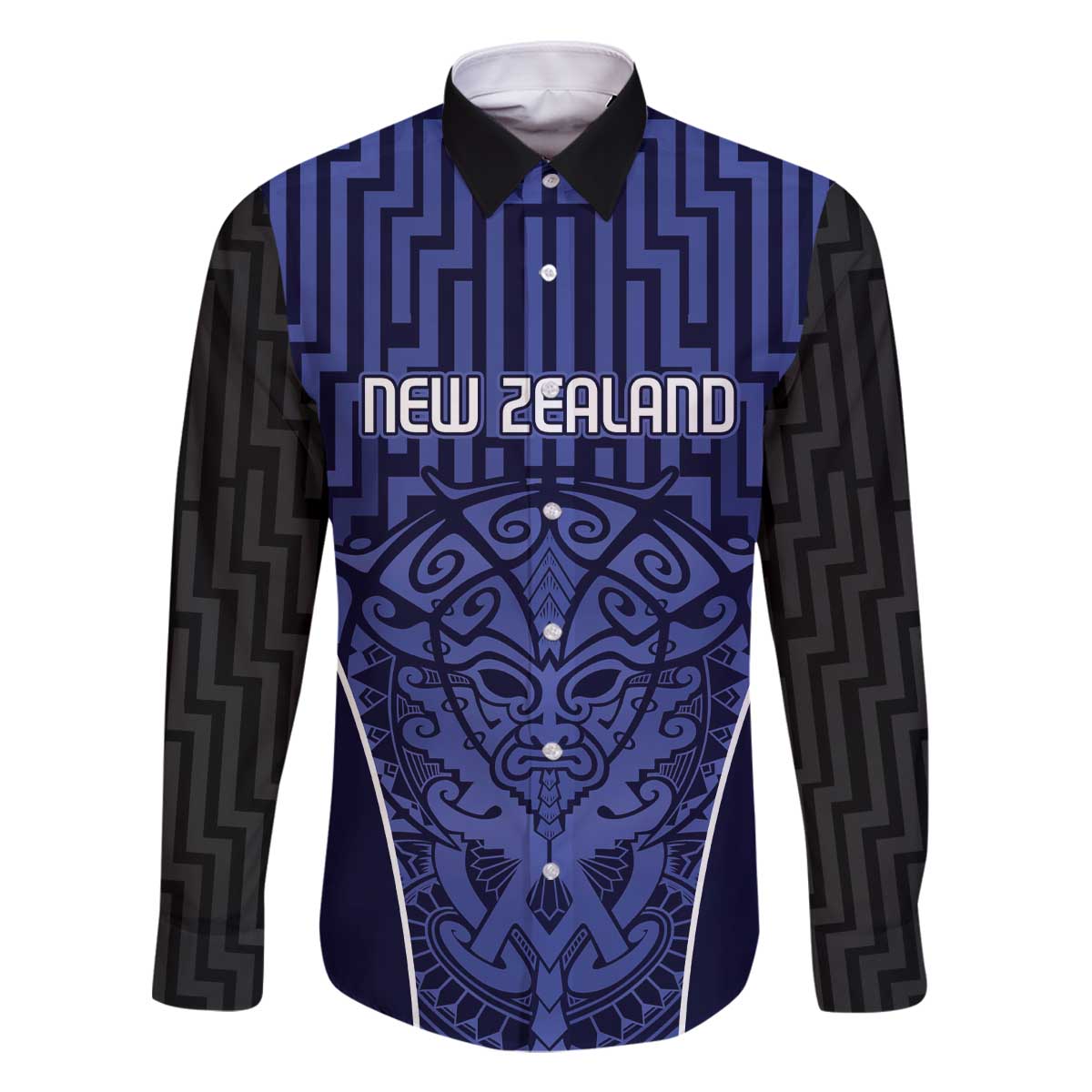 Custom Basketball New Zealand Family Matching Off The Shoulder Long Sleeve Dress and Hawaiian Shirt Blue Maori Ta Moko Indigenous LT9 Dad's Shirt - Long Sleeve Blue - Polynesian Pride