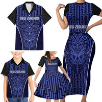 Custom Basketball New Zealand Family Matching Short Sleeve Bodycon Dress and Hawaiian Shirt Blue Maori Ta Moko Indigenous LT9 - Polynesian Pride