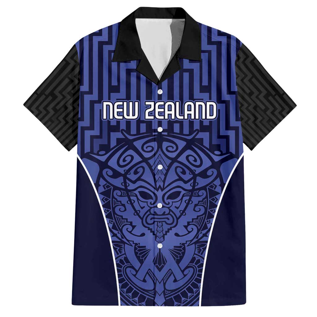 Custom Basketball New Zealand Family Matching Short Sleeve Bodycon Dress and Hawaiian Shirt Blue Maori Ta Moko Indigenous LT9 Dad's Shirt - Short Sleeve Blue - Polynesian Pride