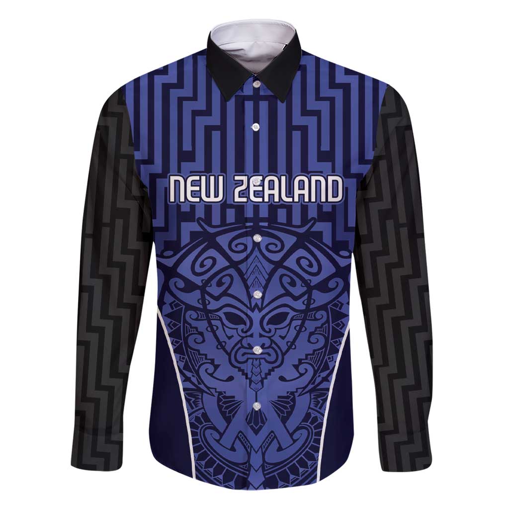 Custom Basketball New Zealand Family Matching Short Sleeve Bodycon Dress and Hawaiian Shirt Blue Maori Ta Moko Indigenous LT9 Dad's Shirt - Long Sleeve Blue - Polynesian Pride