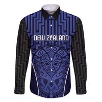 Custom Basketball New Zealand Family Matching Tank Maxi Dress and Hawaiian Shirt Blue Maori Ta Moko Indigenous LT9 Dad's Shirt - Long Sleeve Blue - Polynesian Pride