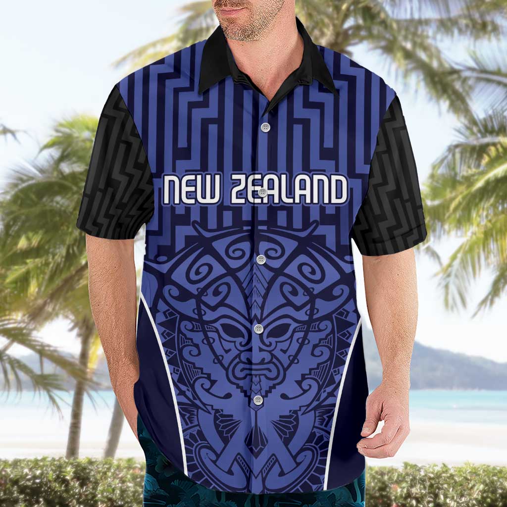 Custom Basketball New Zealand Hawaiian Shirt Blue Maori Ta Moko Indigenous LT9 - Polynesian Pride