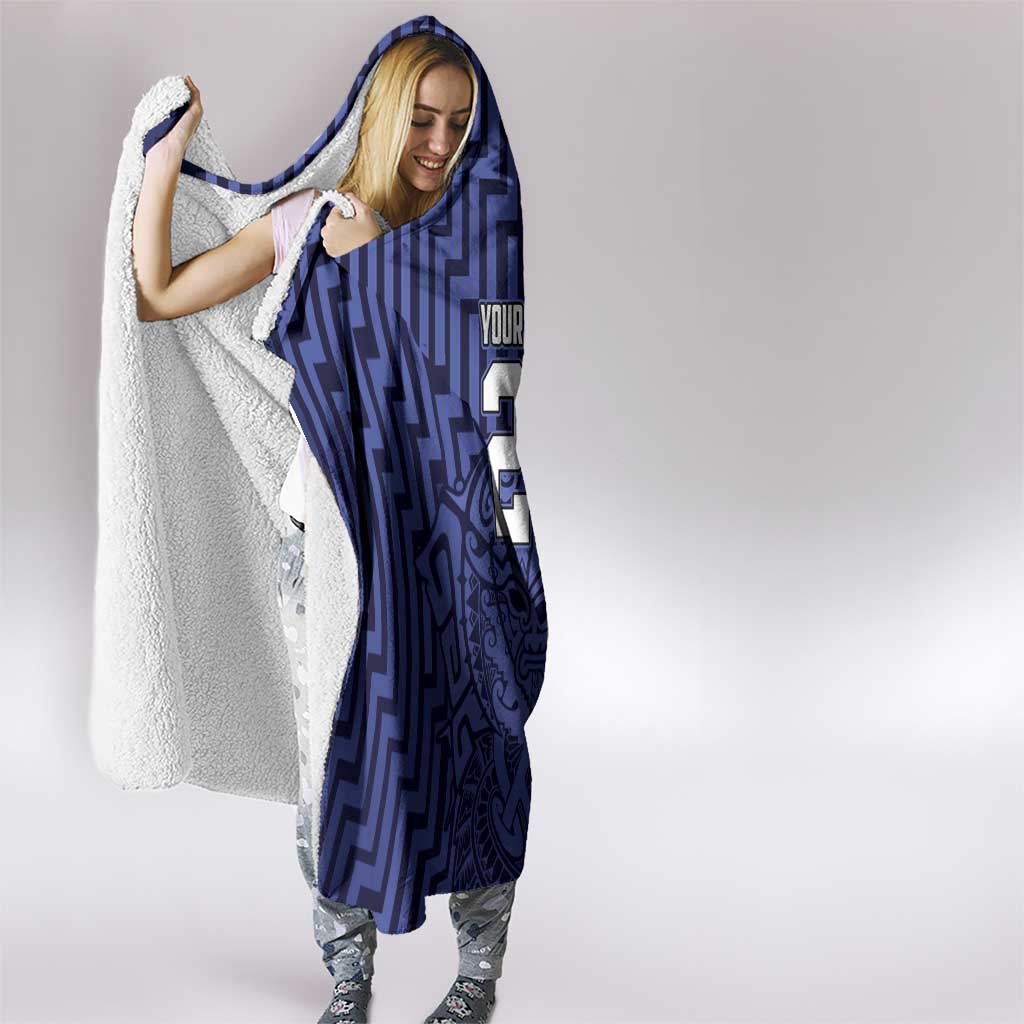 Custom Basketball New Zealand Hooded Blanket Blue Maori Ta Moko Indigenous - Polynesian Pride