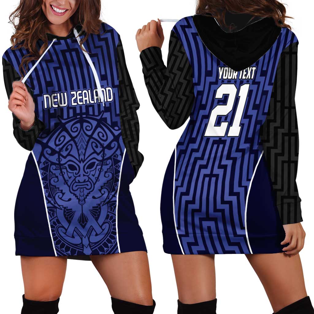 Custom Basketball New Zealand Hoodie Dress Blue Maori Ta Moko Indigenous LT9 - Polynesian Pride