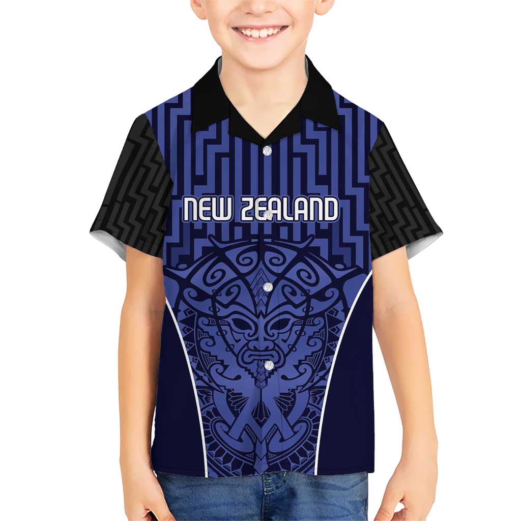 Custom Basketball New Zealand Kid Hawaiian Shirt Blue Maori Ta Moko Indigenous LT9 Kid Blue - Polynesian Pride
