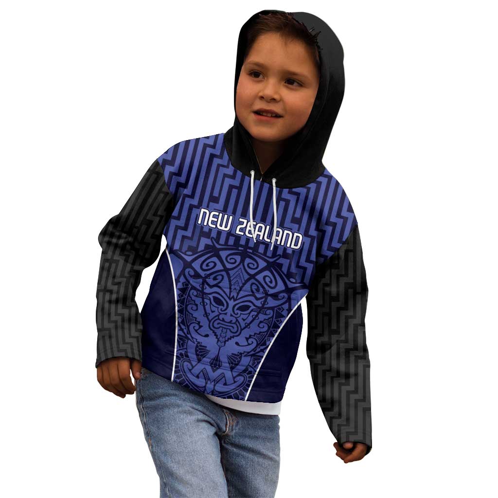 Custom Basketball New Zealand Kid Hoodie Blue Maori Ta Moko Indigenous LT9 - Polynesian Pride