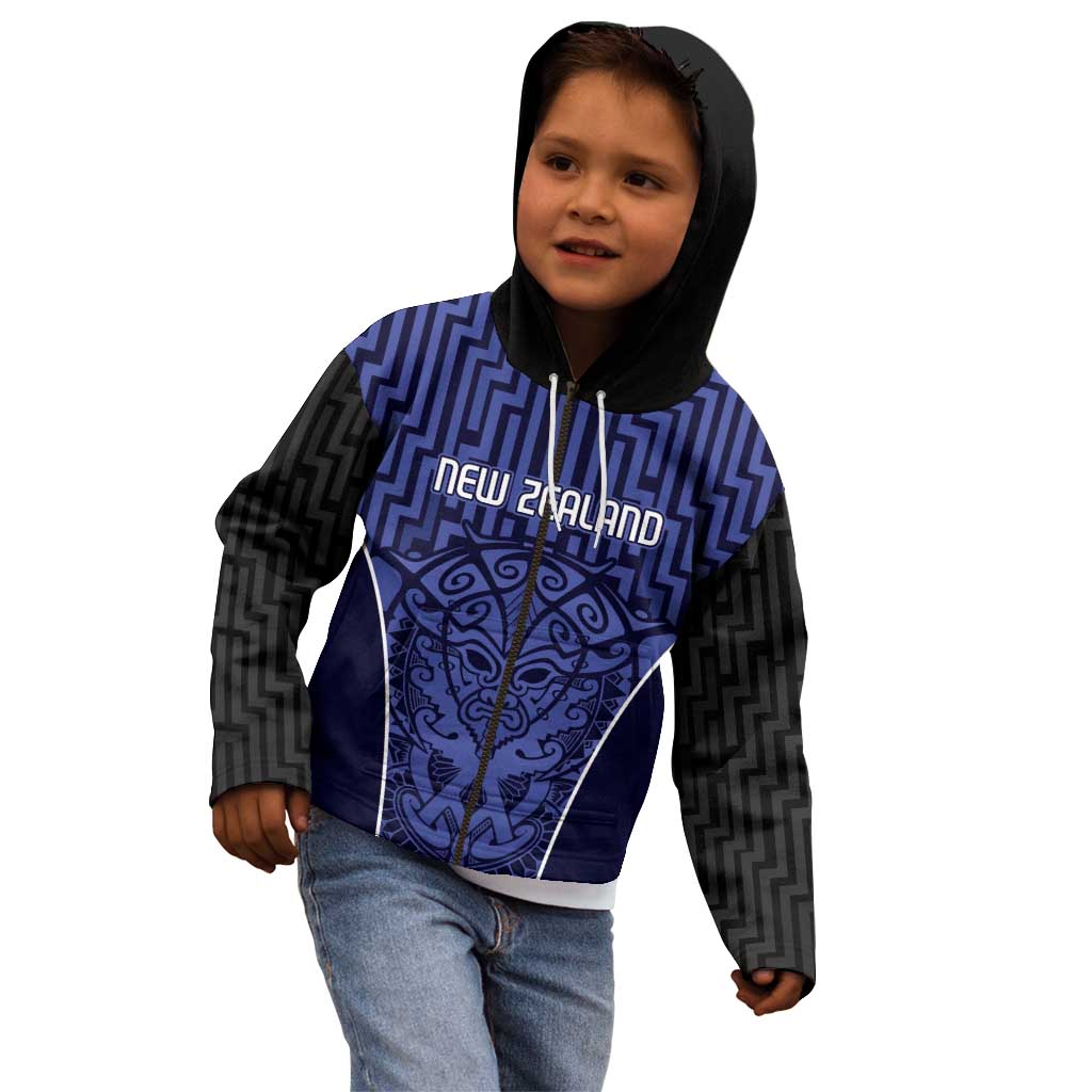Custom Basketball New Zealand Kid Hoodie Blue Maori Ta Moko Indigenous LT9 - Polynesian Pride