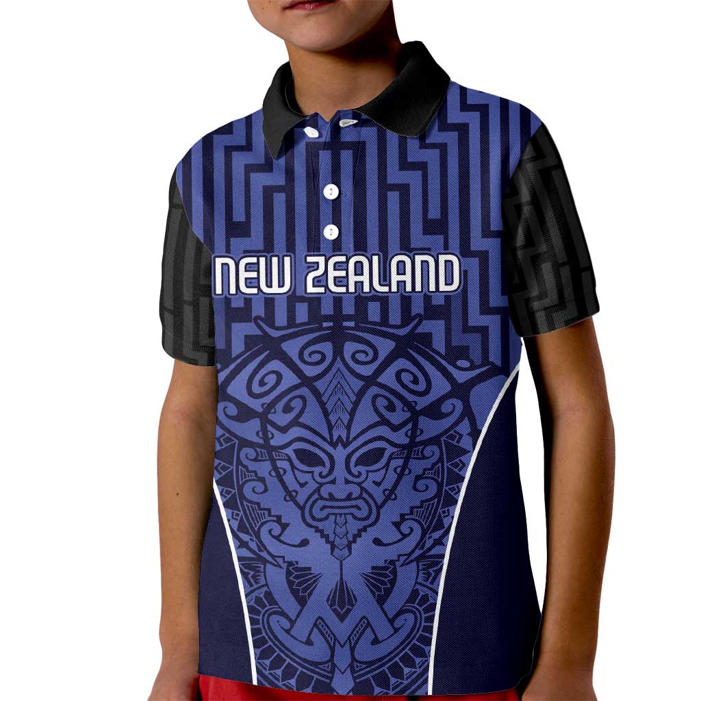 Custom Basketball New Zealand Kid Polo Shirt Blue Maori Ta Moko Indigenous LT9 Kid Blue - Polynesian Pride
