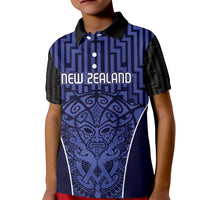Custom Basketball New Zealand Kid Polo Shirt Blue Maori Ta Moko Indigenous LT9 Kid Blue - Polynesian Pride