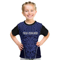Custom Basketball New Zealand Kid T Shirt Blue Maori Ta Moko Indigenous LT9 Blue - Polynesian Pride