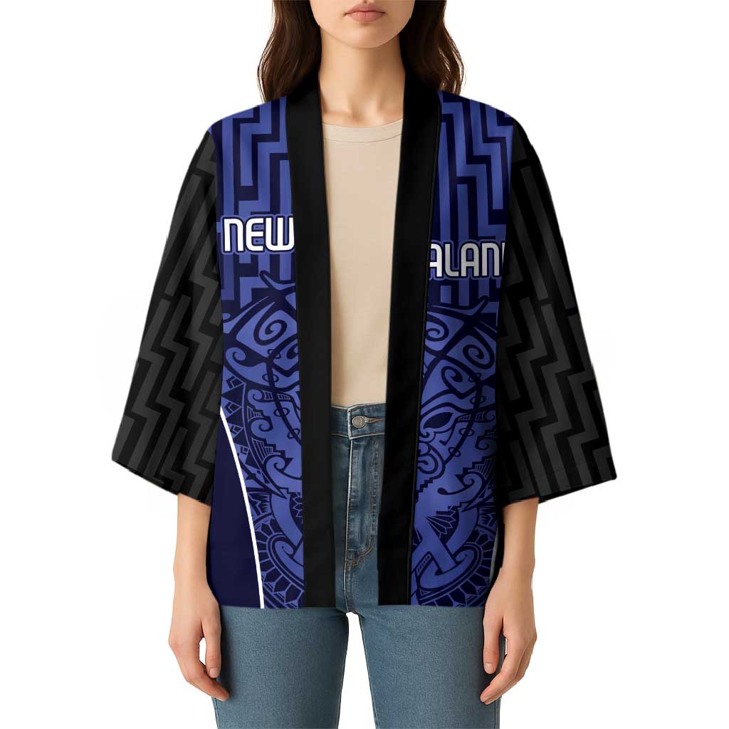 Custom Basketball New Zealand Kimono Blue Maori Ta Moko Indigenous - Polynesian Pride