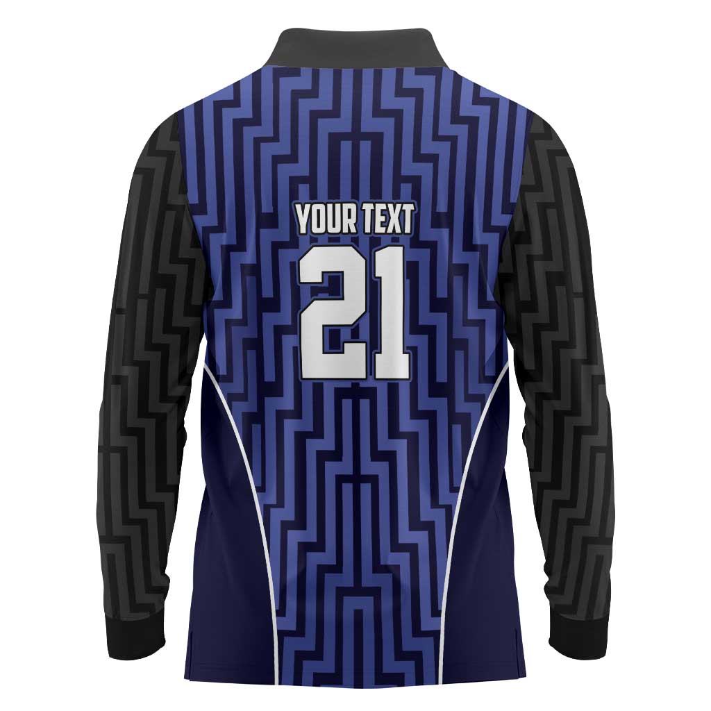 Custom Basketball New Zealand Long Sleeve Polo Shirt Blue Maori Ta Moko Indigenous LT9 - Polynesian Pride