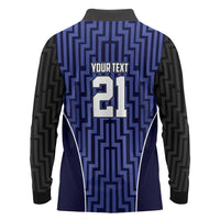 Custom Basketball New Zealand Long Sleeve Polo Shirt Blue Maori Ta Moko Indigenous LT9 - Polynesian Pride