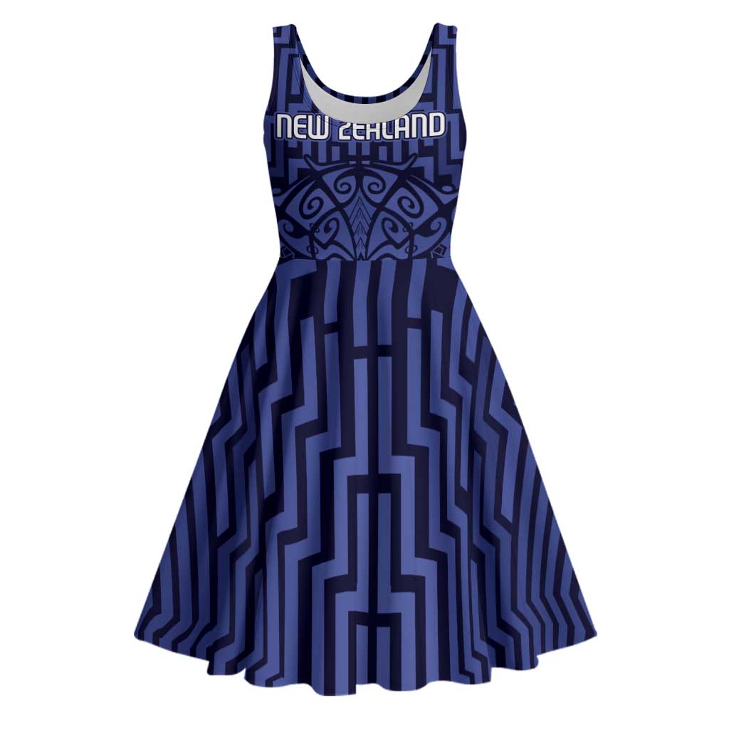 Custom Basketball New Zealand Midi Dress Blue Maori Ta Moko Indigenous LT9 Blue - Polynesian Pride