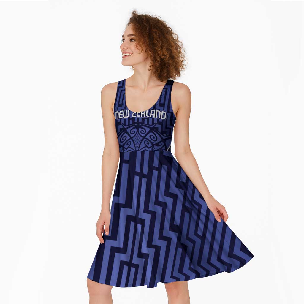 Custom Basketball New Zealand Midi Dress Blue Maori Ta Moko Indigenous LT9 - Polynesian Pride