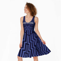 Custom Basketball New Zealand Midi Dress Blue Maori Ta Moko Indigenous LT9 - Polynesian Pride