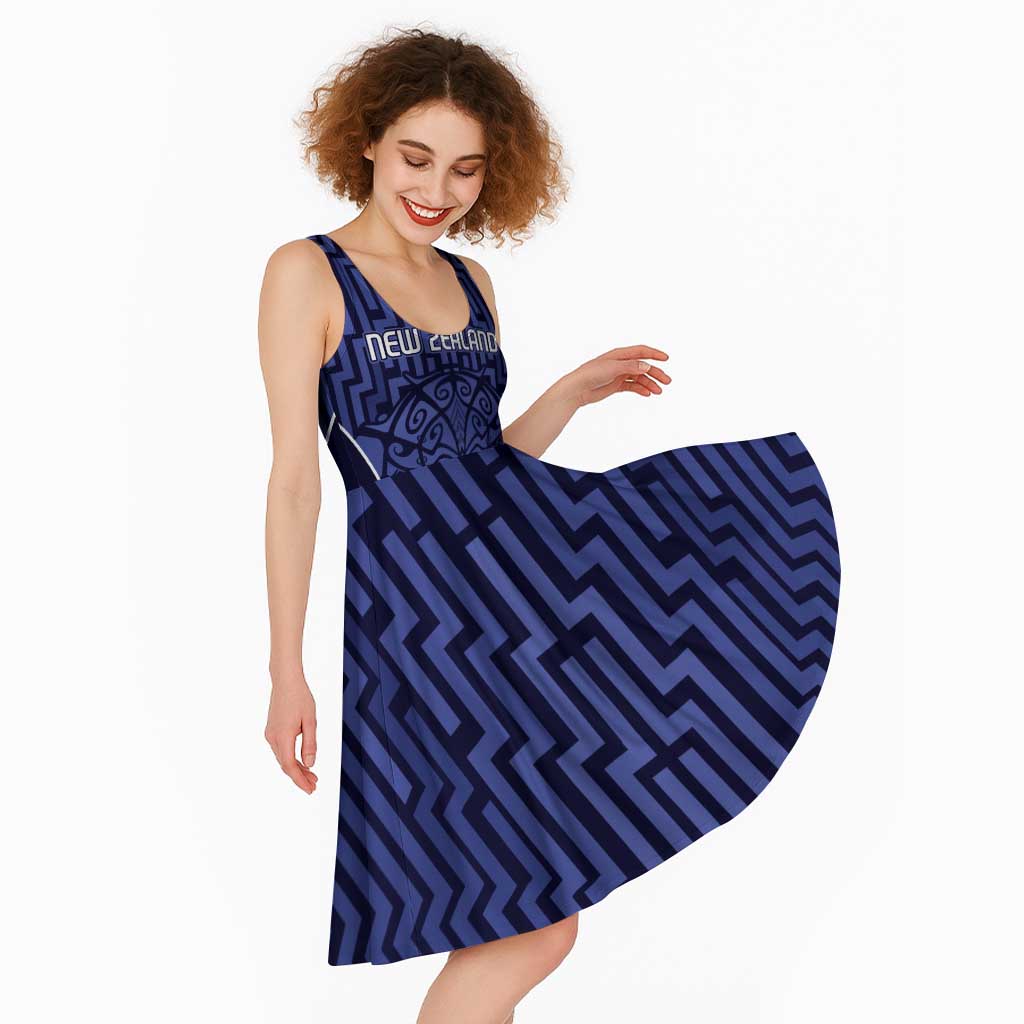 Custom Basketball New Zealand Midi Dress Blue Maori Ta Moko Indigenous LT9 - Polynesian Pride