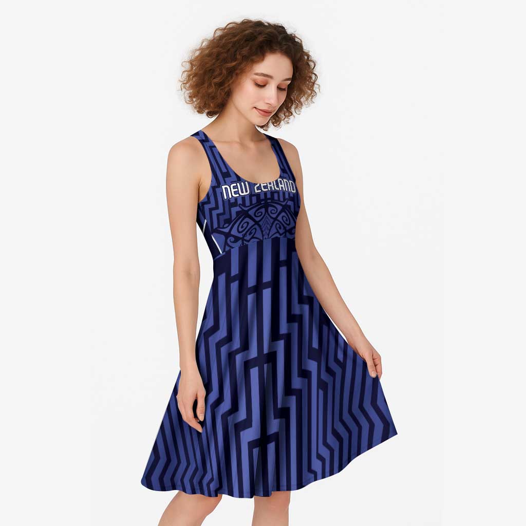 Custom Basketball New Zealand Midi Dress Blue Maori Ta Moko Indigenous LT9 - Polynesian Pride