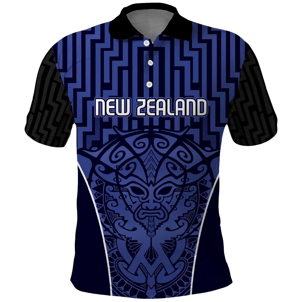 Custom Basketball New Zealand Polo Shirt Blue Maori Ta Moko Indigenous LT9 Blue - Polynesian Pride