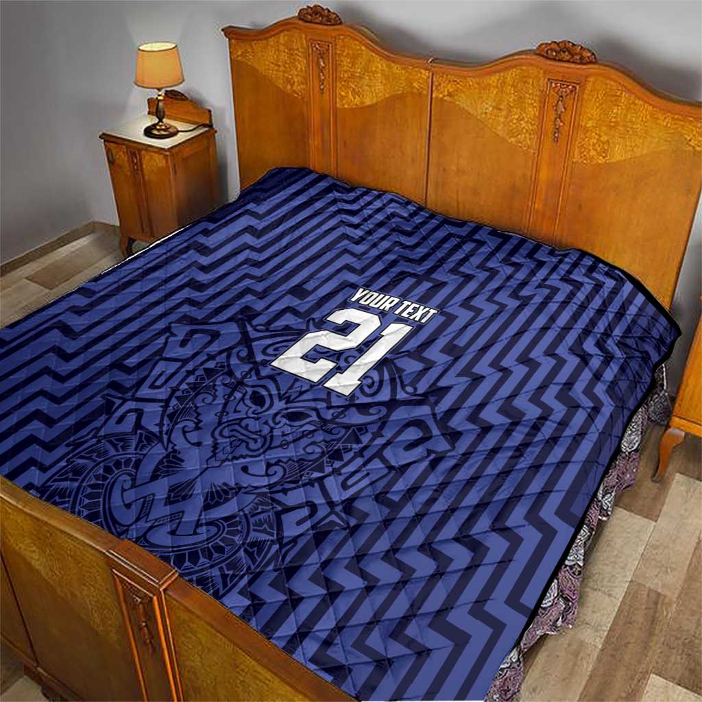 Custom Basketball New Zealand Quilt Blue Maori Ta Moko Indigenous - Polynesian Pride