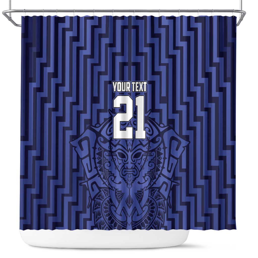 Custom Basketball New Zealand Shower Curtain Blue Maori Ta Moko Indigenous - Polynesian Pride