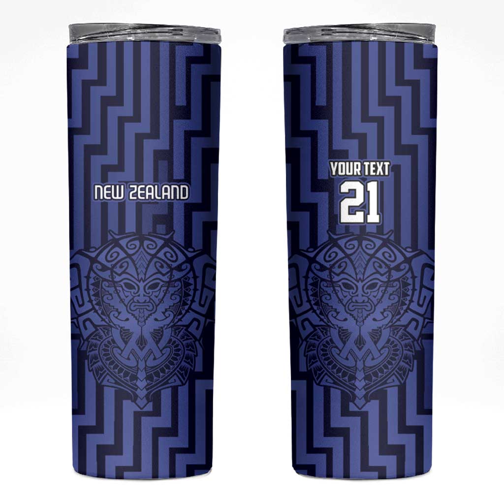 Custom Basketball New Zealand Skinny Tumbler Blue Maori Ta Moko Indigenous - Polynesian Pride