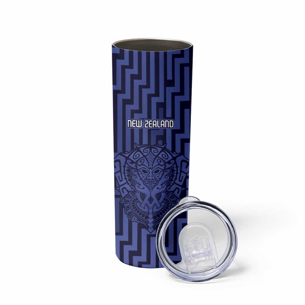 Custom Basketball New Zealand Skinny Tumbler Blue Maori Ta Moko Indigenous LT9 - Polynesian Pride
