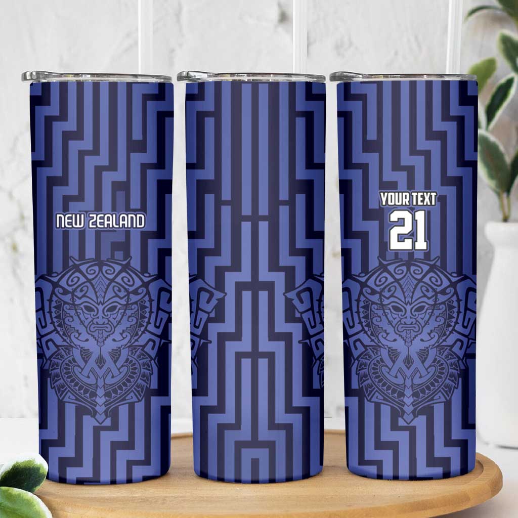 Custom Basketball New Zealand Skinny Tumbler Blue Maori Ta Moko Indigenous LT9 - Polynesian Pride