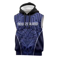 Custom Basketball New Zealand Sleeveless Hoodie Blue Maori Ta Moko Indigenous LT9 Blue - Polynesian Pride