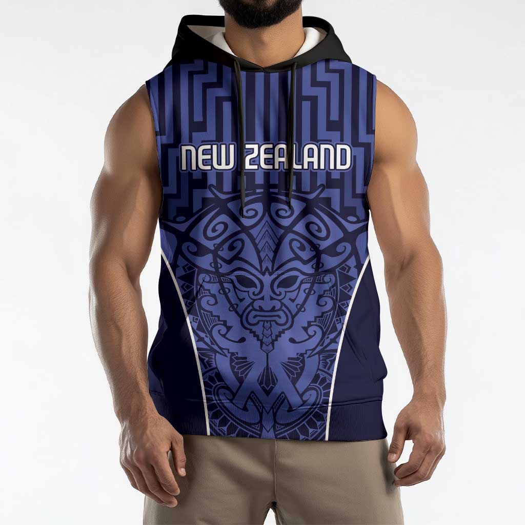 Custom Basketball New Zealand Sleeveless Hoodie Blue Maori Ta Moko Indigenous LT9 - Polynesian Pride