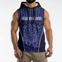 Custom Basketball New Zealand Sleeveless Hoodie Blue Maori Ta Moko Indigenous LT9 - Polynesian Pride