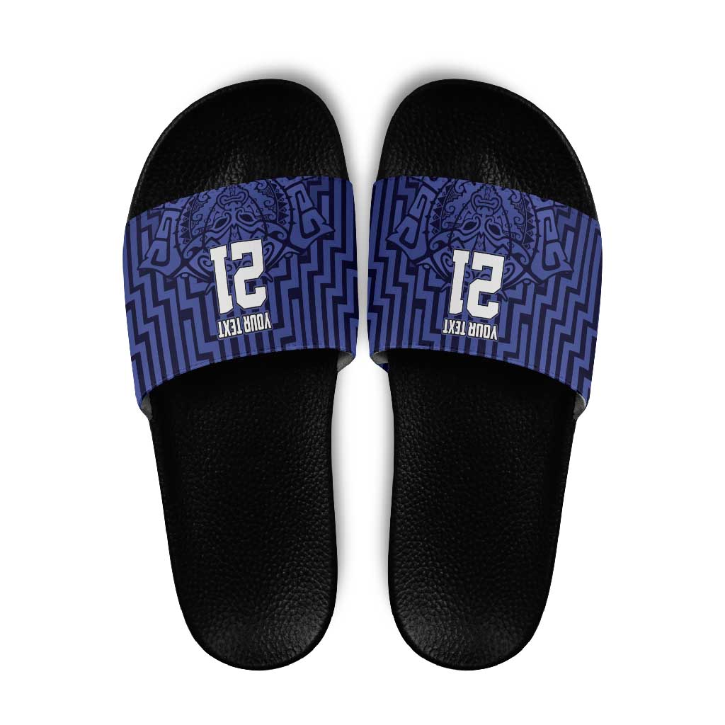 Custom Basketball New Zealand Slide Sandals Blue Maori Ta Moko Indigenous - Polynesian Pride