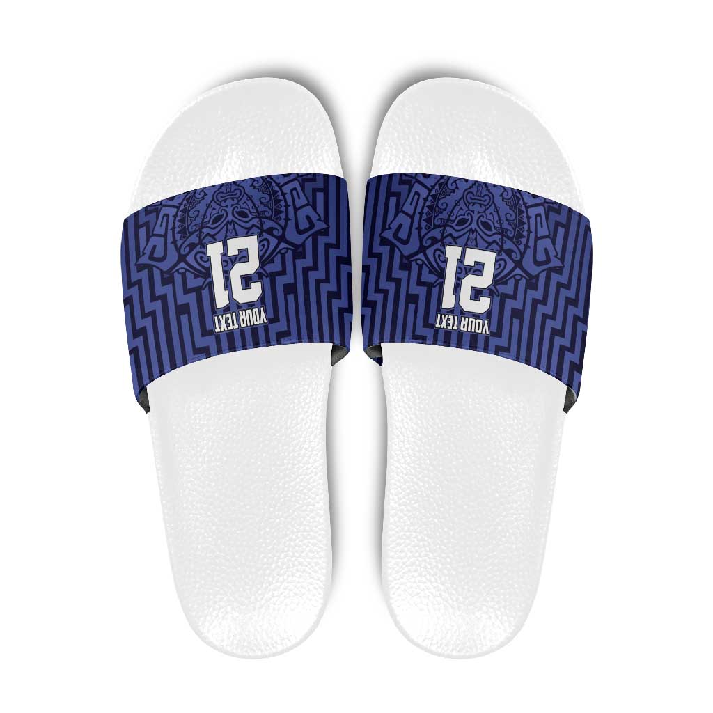 Custom Basketball New Zealand Slide Sandals Blue Maori Ta Moko Indigenous - Polynesian Pride