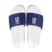 Custom Basketball New Zealand Slide Sandals Blue Maori Ta Moko Indigenous - Polynesian Pride