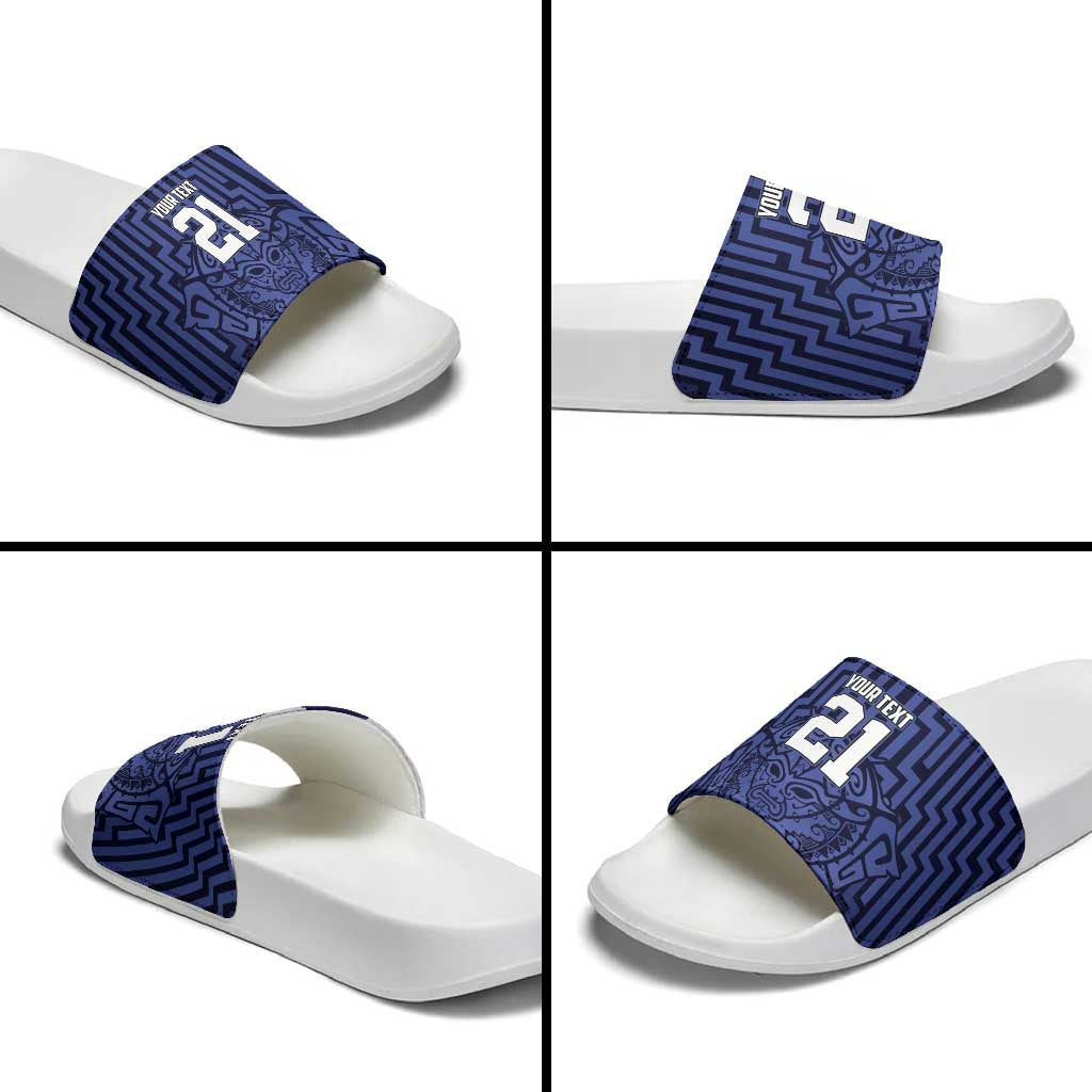 Custom Basketball New Zealand Slide Sandals Blue Maori Ta Moko Indigenous - Polynesian Pride