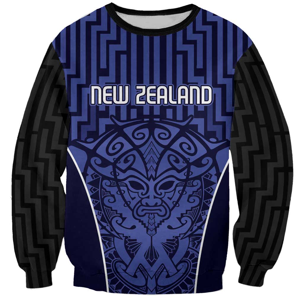 Custom Basketball New Zealand Sweatshirt Blue Maori Ta Moko Indigenous - Polynesian Pride