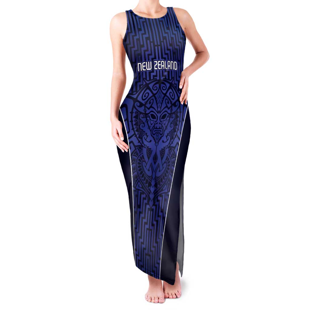 Custom Basketball New Zealand Tank Maxi Dress Blue Maori Ta Moko Indigenous LT9 Women Blue - Polynesian Pride