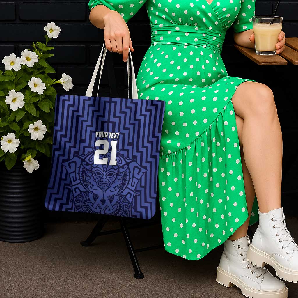 Custom Basketball New Zealand Tote Bag Blue Maori Ta Moko Indigenous - Polynesian Pride