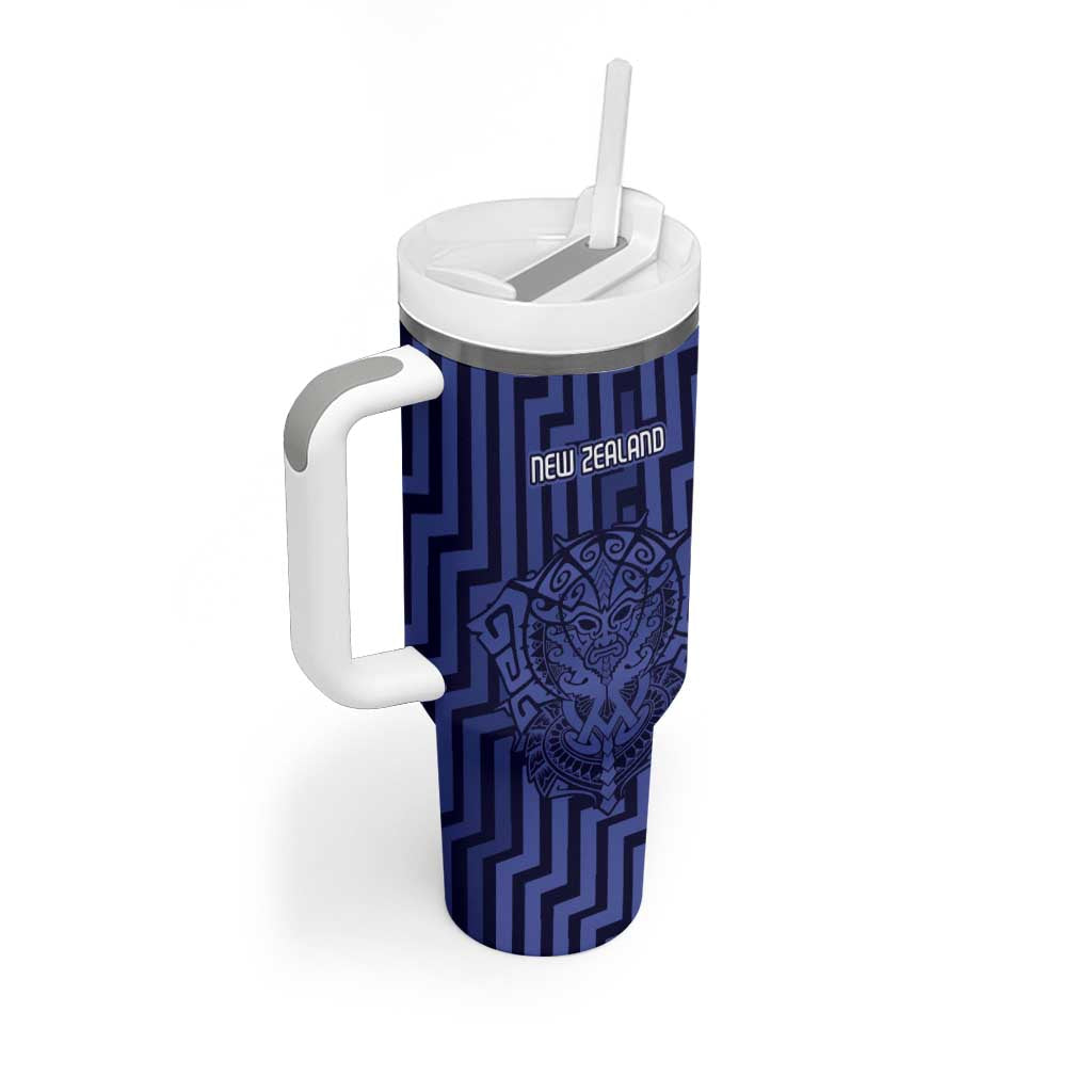 Custom Basketball New Zealand Tumbler With Handle Blue Maori Ta Moko Indigenous - Polynesian Pride