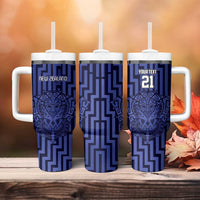 Custom Basketball New Zealand Tumbler With Handle Blue Maori Ta Moko Indigenous - Polynesian Pride