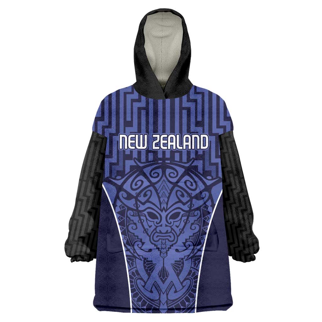 Custom Basketball New Zealand Wearable Blanket Hoodie Blue Maori Ta Moko Indigenous - Polynesian Pride