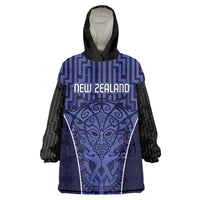 Custom Basketball New Zealand Wearable Blanket Hoodie Blue Maori Ta Moko Indigenous LT9 One Size Blue - Polynesian Pride