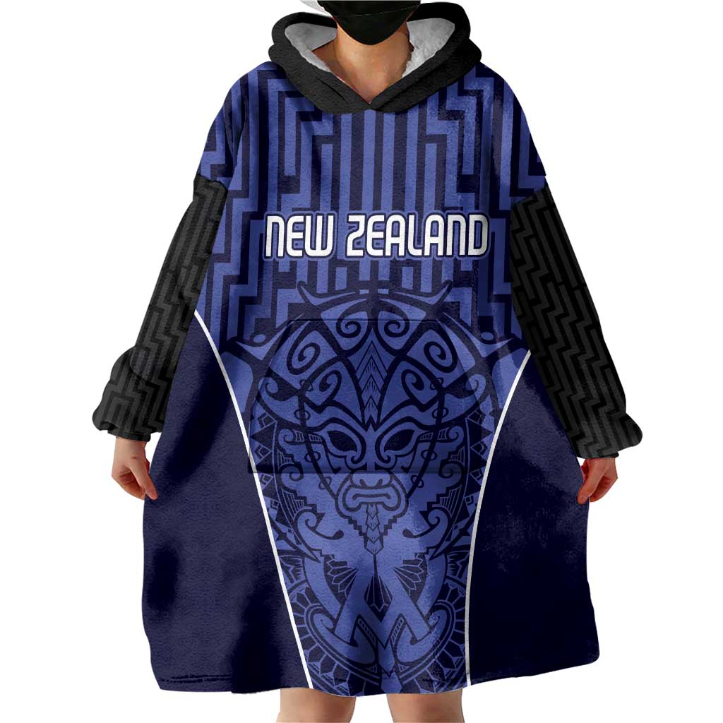 Custom Basketball New Zealand Wearable Blanket Hoodie Blue Maori Ta Moko Indigenous LT9 - Polynesian Pride