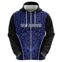 Custom Basketball New Zealand Zip Hoodie Blue Maori Ta Moko Indigenous LT9 - Polynesian Pride